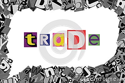 Word Trade from cut newspaper letters into a speech bubble from magazine letters Stock Photo