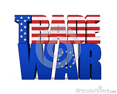 Word `TRADE WAR` with United States and European Union Flag Isolated Stock Photo