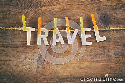 The word TRAVEL made drom wooden letters Stock Photo
