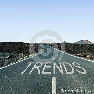 Word trends in a lonely road Stock Photo