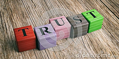 Word Trust on wooden blocks. 3d illustration Cartoon Illustration