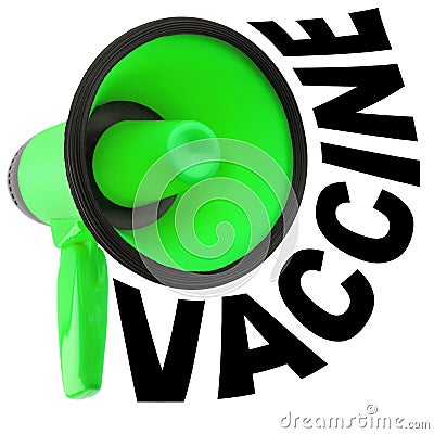 Word VACCINE, megaphone white background isolated, Coronavirus immunization, covid 19 treatment, vaccination symbol Stock Photo