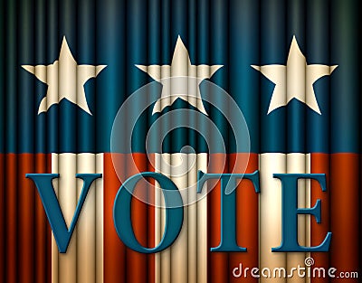 Vote written over red, white, and blue stars and stripes curtain Stock Photo
