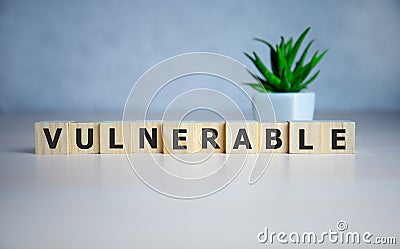 word Vulnerability on wooden cubes, concept background Stock Photo