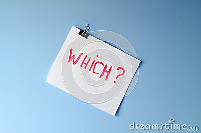 The word Which? painted on white paper sheet Stock Photo