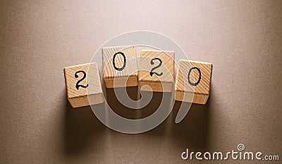 2020 Word with Wooden Cubes Stock Photo