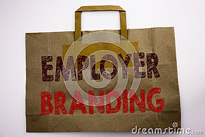 Word, writing Employer Branding. Business concept for Brand Building Written on shopping bag, white isolated background. Stock Photo