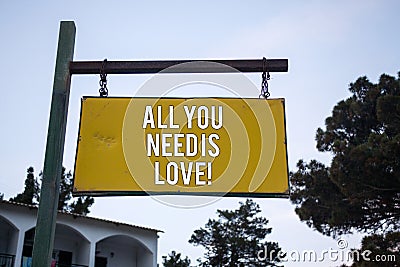 Word writing text All You Need Is Love Motivational. Business concept for Deep affection needs appreciation romance Wooden board h Stock Photo