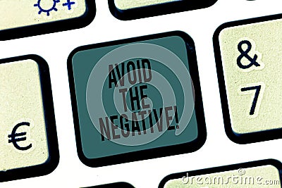 Word writing text Avoid The Negative. Business concept for asking someone to go for positive actions altitude Keyboard Stock Photo