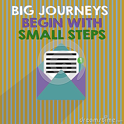 Word writing text Big Journeys Begin With Small Steps. Business concept for Start up a new business venture Stock Photo