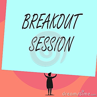 Word writing text Breakout Session. Business concept for workshop discussion or presentation on specific topic Back view Stock Photo