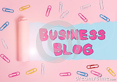 Word writing text Business Blog. Business concept for Devoted to write about subject matter related to the company Paper clip and Stock Photo