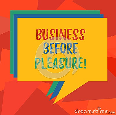 Word writing text Business Before Pleasure. Business concept for work is more important than entertainment Stack of Stock Photo