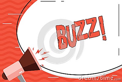 Word writing text Buzz. Business concept for Hum Murmur Drone Fizz Ring Sibilation Whir Alarm Beep Chime. Stock Photo