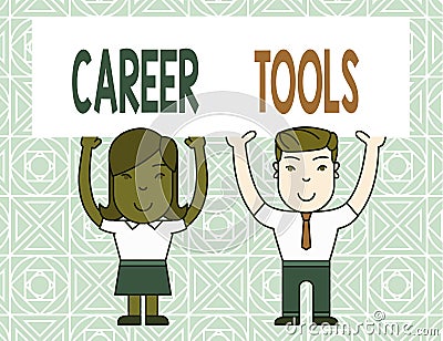 Word writing text Career Tools. Business concept for the system designed to assist and enhance your career Two Smiling Stock Photo