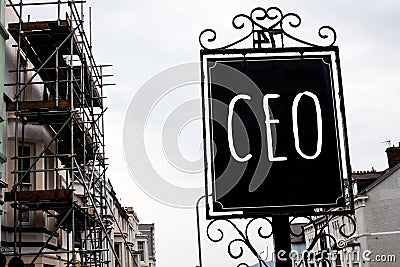 Word writing text Ceo. Business concept for Chief Executive Officer Head Boss Chairperson Chairman Controller Vintage black board Stock Photo