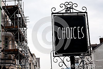 Word writing text Choices. Business concept for Preference Discretion Inclination Distinguish Options Selection Vintage black boar Stock Photo