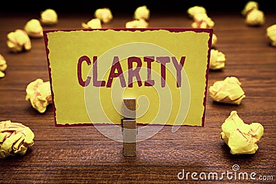 Word writing text Clarity. Business concept for Being coherent intelligible Understandable Clear ideas Precision Stock Photo