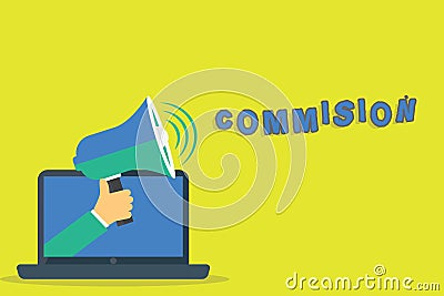 Word writing text Commision. Business concept for instruction comanalysisd or role given to demonstrating or group got paid Hu Stock Photo