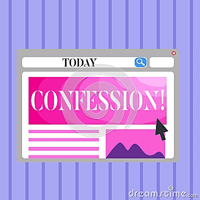 Word writing text Confession. Business concept for Admission Revelation Disclosure Divulgence Utterance Assertion Blank Stock Photo