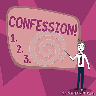 Word writing text Confession. Business concept for Admission Revelation Disclosure Divulgence Utterance Assertion Stock Photo