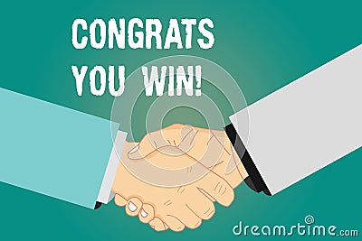 Word writing text Congrats You Win. Business concept for Congratulations for your accomplish competition winner Hu Stock Photo