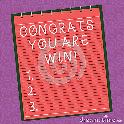 Word writing text Congrats You Are Win. Business concept for Congratulations for your accomplish competition winner Stock Photo