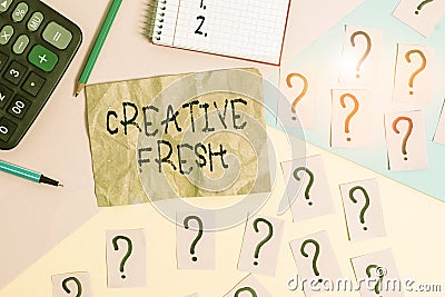Word writing text Creative Fresh. Business concept for way of looking at situations from a fresh perspective Mathematics stuff and Stock Photo
