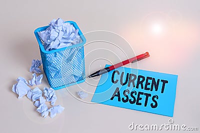Word writing text Current Assets. Business concept for any asset which can reasonably be expected to be sold crumpled paper trash Stock Photo