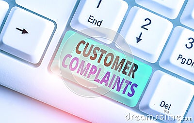 Word writing text Customer Complaints. Business concept for expression of dissatisfaction on a consumer s is behalf. Stock Photo