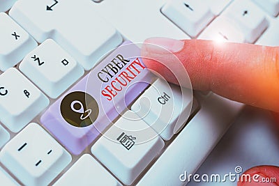 Word writing text Cyber Security. Business concept for protection of internetconnected systems from cyberattacks Stock Photo