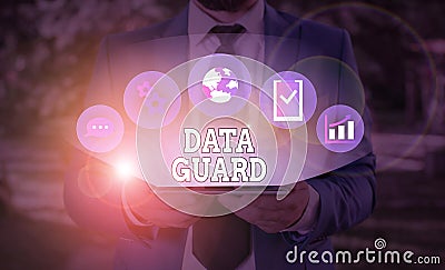 Word writing text Data Guard. Business concept for analysisage databases to survive disasters and data corruptions. Stock Photo