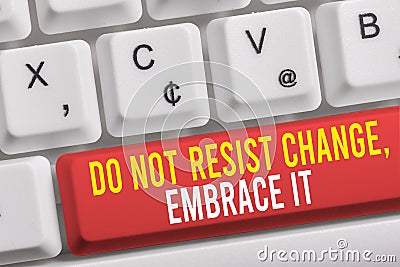 Word writing text Do Not Resist Change Embrace It. Business concept for Be open to changes try new things Positive White Stock Photo