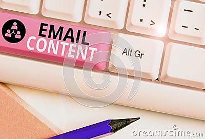 Word writing text Email Content. Business concept for It is the essence of a communicated message or discourse Stock Photo