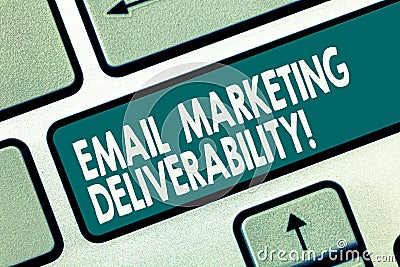 Word writing text Email Marketing Deliverability. Business concept for Ability to deliver emails to subscribers Keyboard key Stock Photo