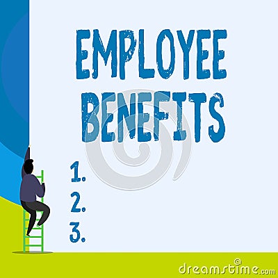 Word writing text Employee Benefits. Business concept for Indirect and noncash compensation paid to an employee Back Stock Photo
