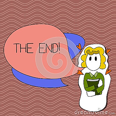 Word writing text The End. Business concept for Conclusion of time for something ending of life Girl Holding Book with Stock Photo