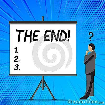 Word writing text The End. Business concept for Conclusion of time for something ending of life Businessman with Stock Photo