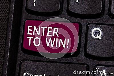 Word writing text Enter To Win. Business concept for Sweepstakes Trying the luck to earn the big prize Lottery Keyboard Stock Photo