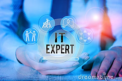 Word writing text It Expert. Business concept for demonstrating with high level of knowledge in information technology. Stock Photo