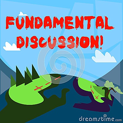 Word writing text Fundamental Discussion. Business concept for Necessary action or process of talking something Mountain Stock Photo