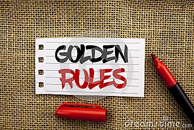 Word writing text Golden Rules. Business concept for Regulation Principles Core Purpose Plan Norm Policy Statement written on Note Stock Photo