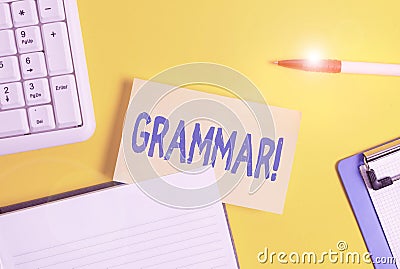 Word writing text Grammar. Business concept for whole system structure language syntax and morphology Empty orange paper Stock Photo