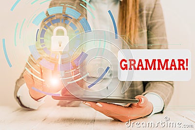 Word writing text Grammar. Business concept for whole system structure language syntax and morphology Female human wear formal Stock Photo