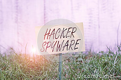 Word writing text Hacker Spyware. Business concept for infiltration software that secretly monitor unsuspecting user Plain empty Stock Photo
