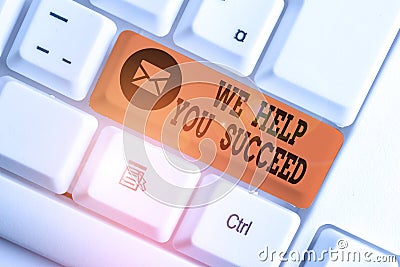 Word writing text We Help You Succeed. Business concept for Aided Supported Funded someone to reach his dreams White pc Stock Photo
