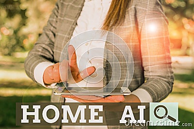 Word writing text Home Ai. Business concept for home solution that enables automating the bulk of electronic Outdoor Stock Photo