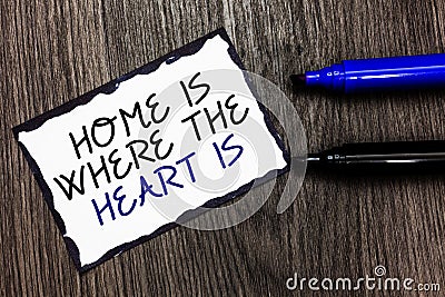 Word writing text Home Is When The Heart Is. Business concept for Your house is where you feel comfortable and happy Black bordere Stock Photo