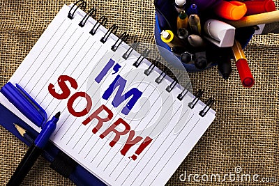 Word writing text I m Sorry. Business concept for Apologize Conscience Feel Regretful Apologetic Repentant Sorrowful written on No Stock Photo