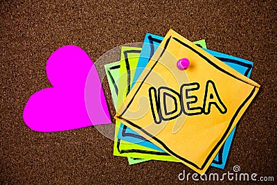 Word writing text Idea. Business concept for Creative Innovative Thinking Imagination Design Planning Solutions Ideas messages pap Stock Photo